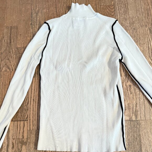 ZARA KNIT RIBBED SWEATER TOP LONG SLEEVE M BEIGE WITH BLACK TRIM - Picture 6 of 7